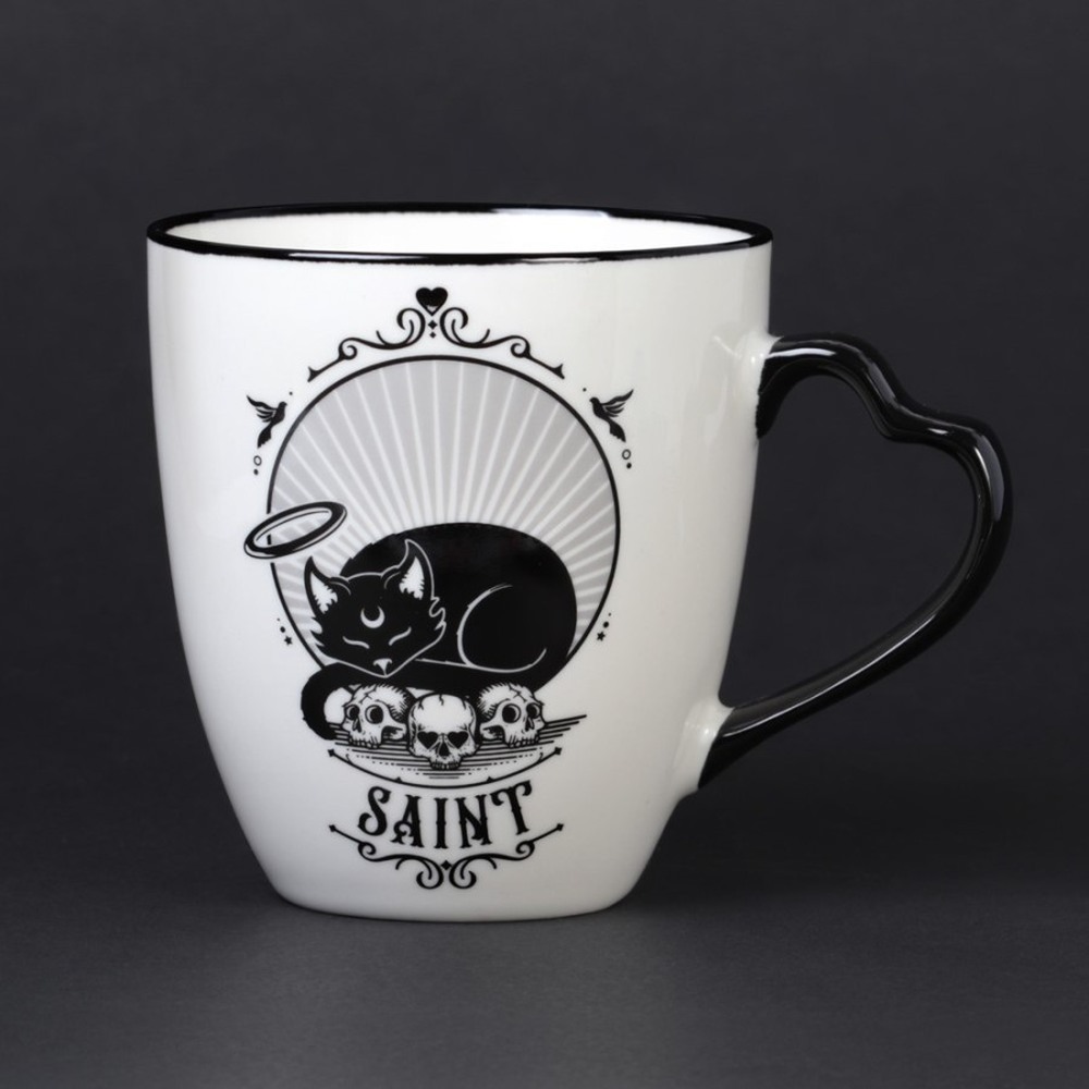 Alchemy - Saint/Sinner: Cat with Heart Handle Tasse - WeiÃŸ